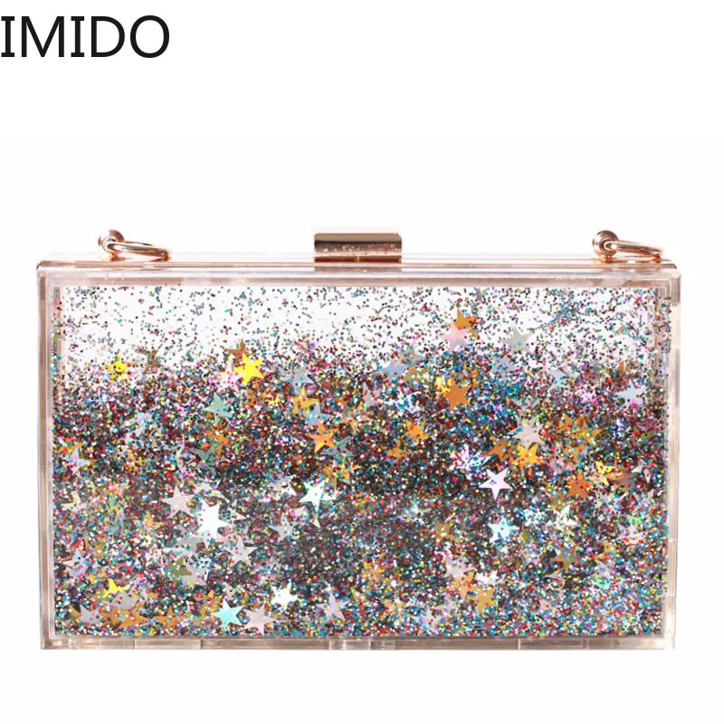 

Transparent Rectangular Liquid Quicksand Acrylic Clutch Evening Bag Women Shoulder Bags Sequins Star Party Clear Purse Handbag