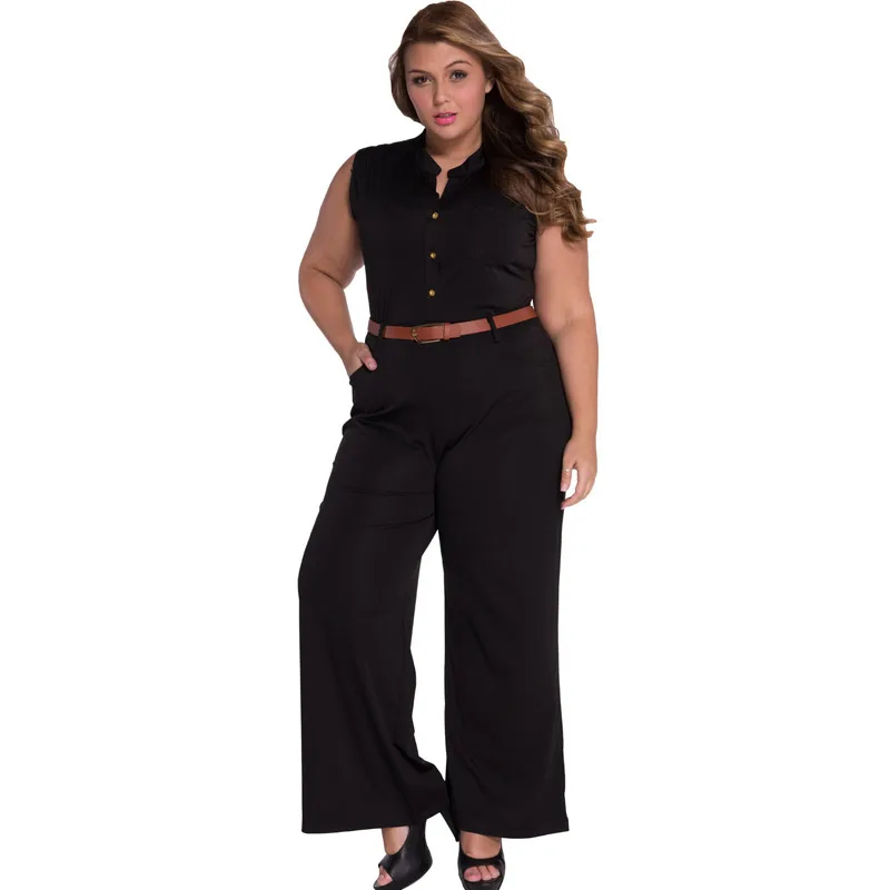 LC6093E Fashion Plus Size Women Sleeveless Maxi Overalls Belted Wide Leg Jumpsuit 7 Colors S 2XL