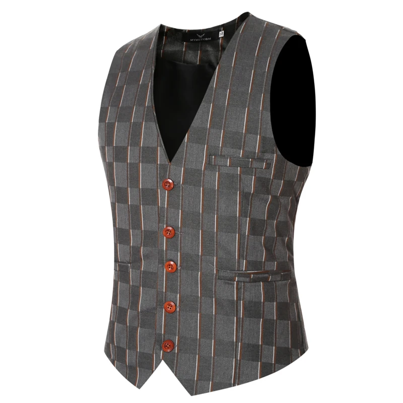 Cowboy Wedding Suit Vests 2016 Mens Fashion Black Gray Prom Plaid