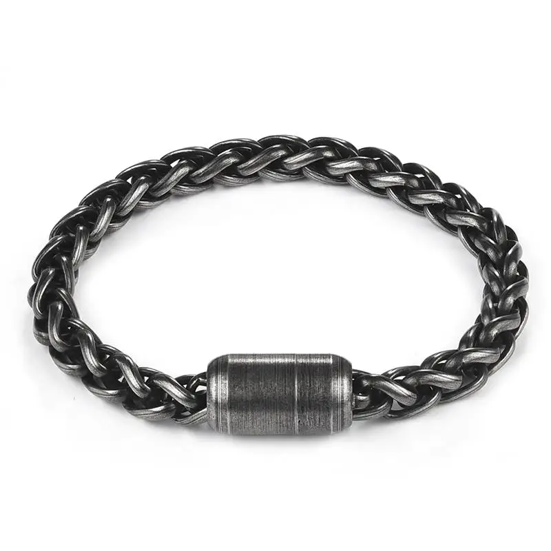 Jiayiqi мужской браслет из нержавеющей стали, антикварная серебряная магнитная застежка, модная веревка, цепочка, браслет, панк, мужской,, ювелирное изделие, подарок - Окраска металла: 22 cm Men Bracelet