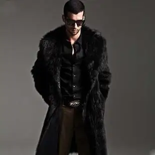 Mens long cheap faux fur coat winter fashion leather