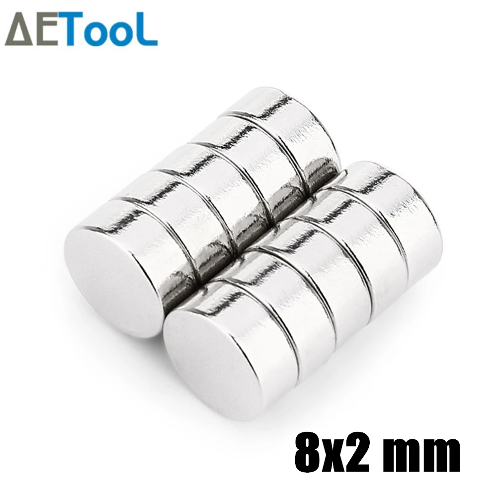 

AETool 8x2 mm 8 x 2 Super Strong Rare Earth Magnet Small Round Powerful Permanent NdFeB Neodymium Magnets Fridge N38 Disc 8*2mm