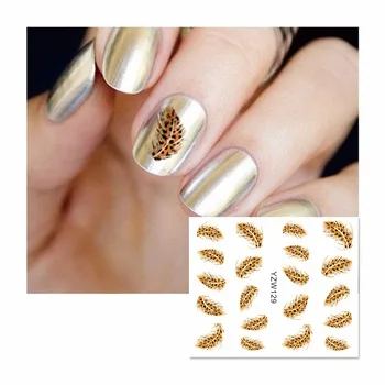 WUF 1 Sheet Feather Nail Art Water Decals Transfer Sticker Leopard Feather Pattern Nails Decor Tools 129