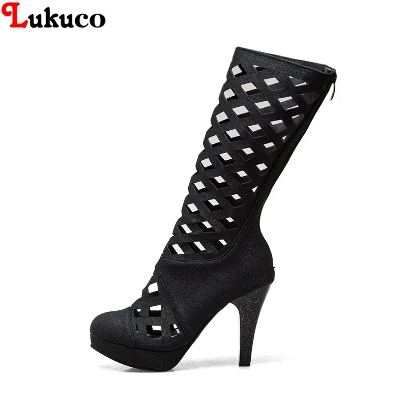 

Lukuco fashion summer boots black women platform pumps oversize 35 36 37 38 39 40 41 42 43 Hollow out zip sandals handmade shoes