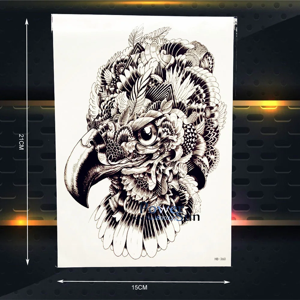 

Creative Hawk Head Designs Waterproof Temporary Tattoo Eagle Men Large Arm Tattoo Sleeve 21x15CM Women Black Henna Tatoo Sticker