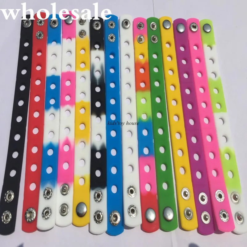 

14PCS Silicone Bracelet Wristbands 18CM Fit With Shoe Croc Buckle PVC Shoe Accessories Shoes charms Kid Gifts Free Shipping