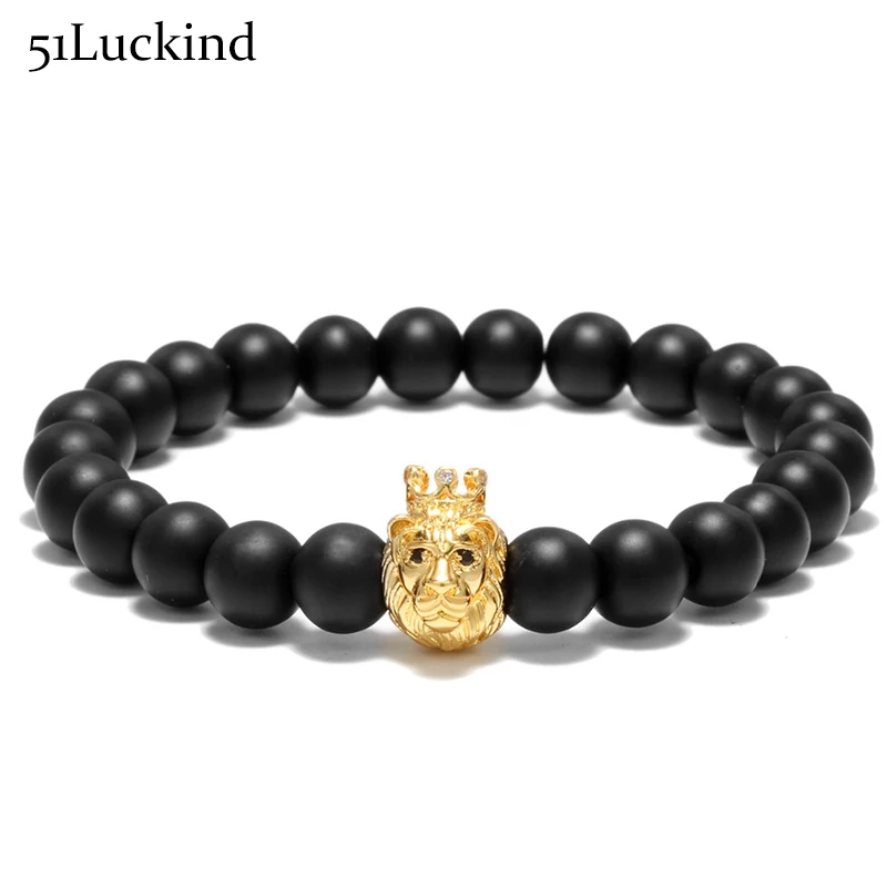 Браслет King Lion Cool Animal черная матовая головка в виде короны льва Мужская Женская