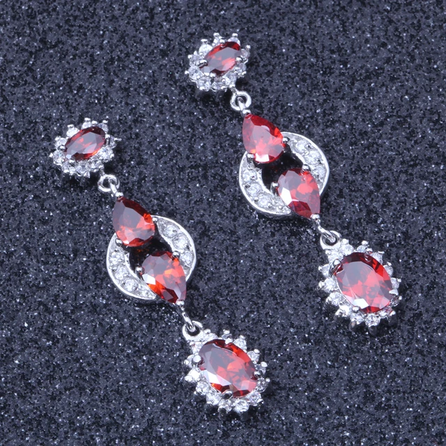 Free Shing Unusual Red Crystal Silver Colour Engagement Drop Free Shing Unusual Red Crystal Silver Colour Engagement Drop Earrings E402