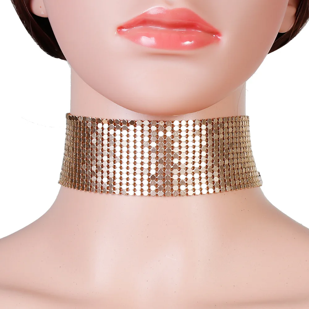 Женское колье из сетчатого материала DoreenBeads широкое золотистое макси с блестками