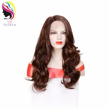 Feibin синтетический парик Синтетические волосы на кружеве парики долго Природы Волна жаропрочных волос для Для женщин 24 дюймов 60 см Полный голова d26