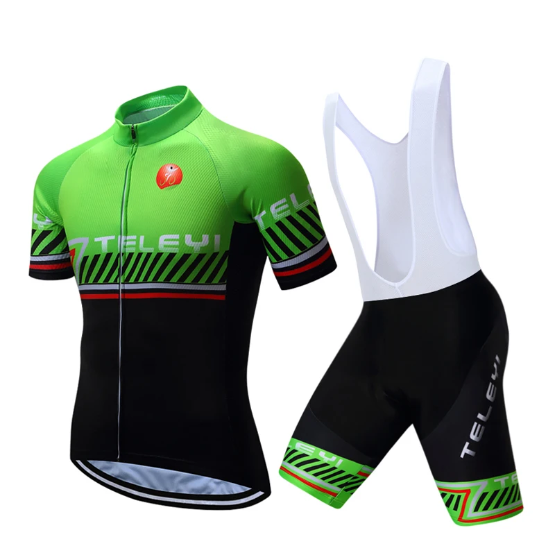 

Men's Cycling Set Road Bike Clothing Bicycle Short Sleeve Jersey Bib Shorts Kit Green S-4XL