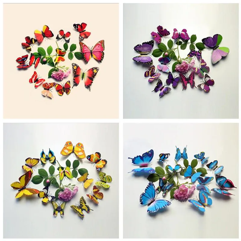 

12 Pcs/set Beautiful Art Design 3D Multicolor PVC Magnet Butterfly Wall Sticker For TV Wall Kids Bedroom Home sticker Decoration