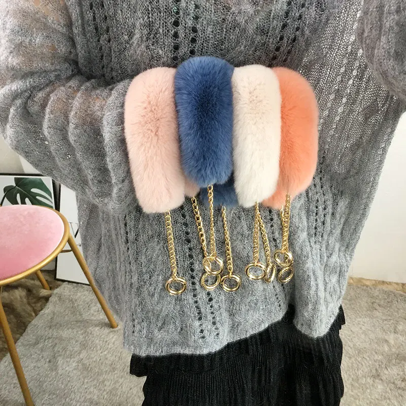 Rex Rabbit Fur Shoulder Bag Strap Women Handbag Accessories Warm Fur Bags Handle Replacement High Quality Straps For Bags