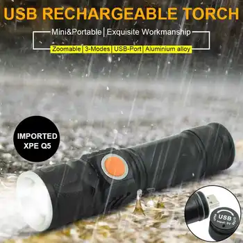 

2pcs/lot Q5 Mini Flashlights Portable 3 Modes USB Rechargeable Torch 2000 Lumens Built-in Battery Zoomable Lamp for Hiking