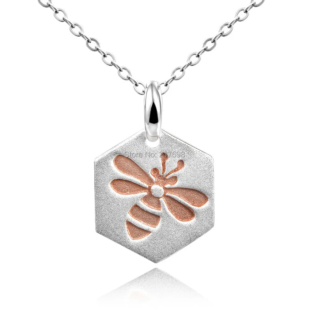 

DORMITH 925 sterling silver necklace plain Bee in circle pendant necklace silk matt Pink Gold plated for women fashion jewelry