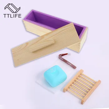 

TTLIFE Handmade Soap DIY Silicone Mould + Rectangular Wooden Box and Wooden Lid Fondant Cake Ice Cream Pastry Baking Mold Tools