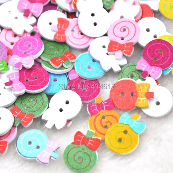 New 100pcs Lovely Candy Baby Wood Buttons Sewing Mix Lots 14*19 mm