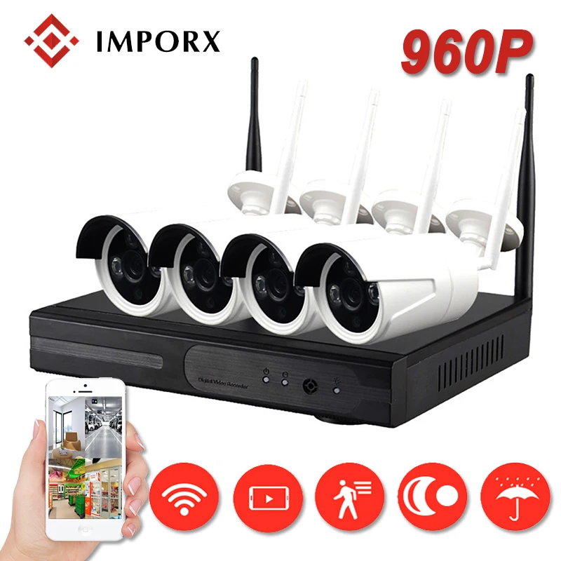 

IMPORX 4CH 960P Wireless CCTV Security System NVR Kit 1.3MP IR Outdoor IP66 WIFI IP Camera P2P Video Surveillance Set 2TB HDD