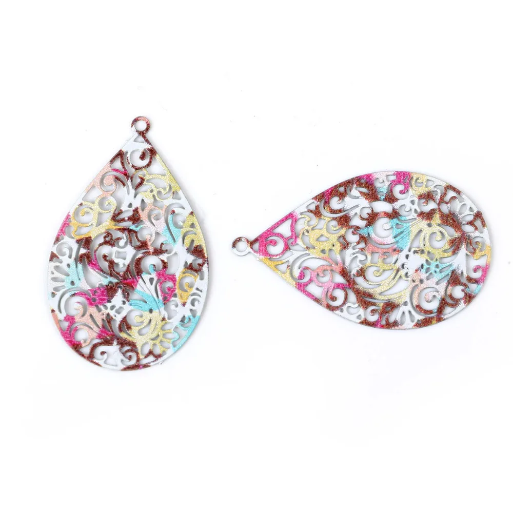 

DoreenBeads Iron Based Alloy Enamel Filigree Painting Pendant Charms Water Drop Bohemia Style 30mm(1 1/8") x 19mm( 6/8"), 10 PCs