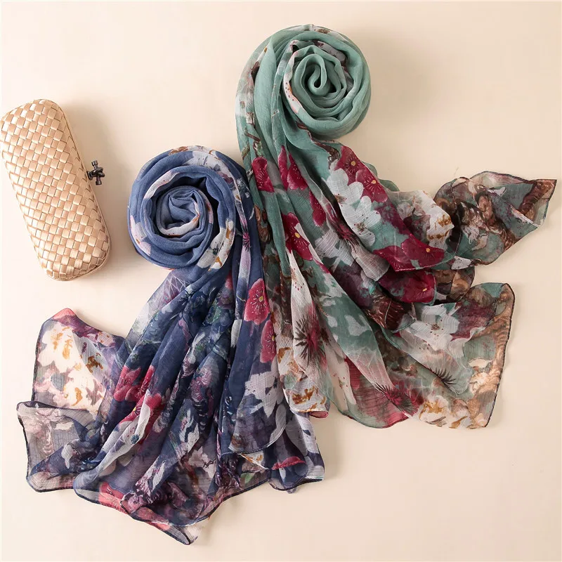 2018 Designer Quality Floral Chiffon Scarves Vintage Summer Women Scarf