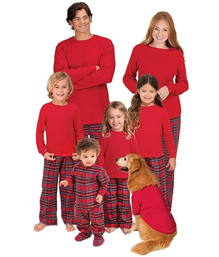 

2018 New Winter Family Matching Christmas Pajamas Set Mother Father Kids Set Red Plaid Sleepwear Nightwear Costume