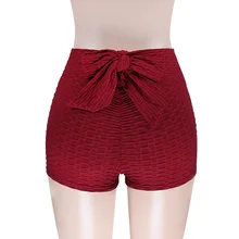 FDBRO тонкие женские спортивные FitnessYoga спортивные шорты для бега шорты с эффектом пуш-ап эластичные шорты с бантом