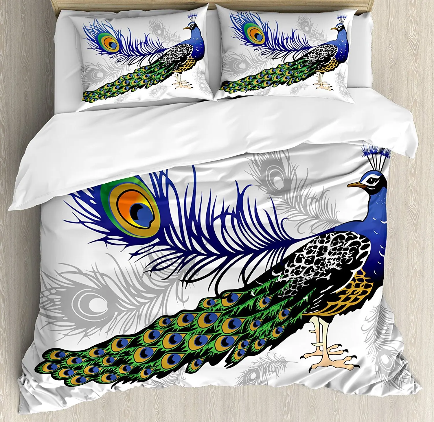 Peacock Duvet Cover Set Male Peacock Feathers Springtime