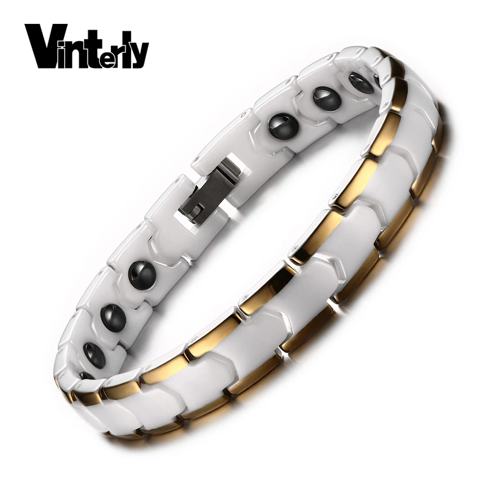Vinterly Chain náramek pro ženy Gold Color White Ceramic Health Energy Hematite s magnetickými náramky Náramek ženské šperky