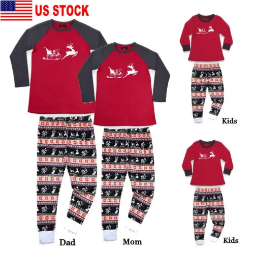Family Match Christmas Reindeer Pajamas Kids Adult Cotton Sleepwear