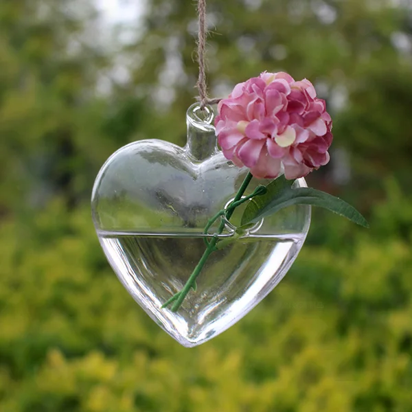 

Clear Heart Shape Glass Hanging Vase Bottle Terrarium Plant Flower Garden Decor