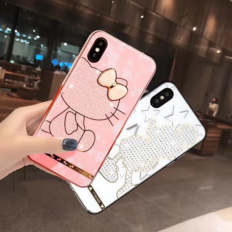 

Diamond Case For iphone 6 6s 7 8 Plus X XR XS MAX Glitter Cartoon Cute Bee Cat Back Cover 6plus 7plus 8plus XSMAX Bling Cases