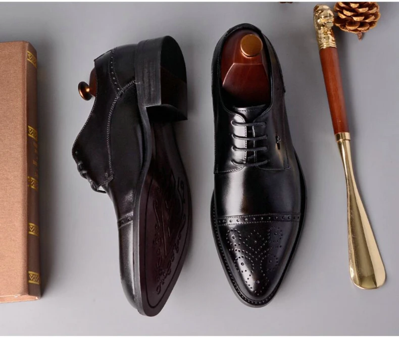 Mens Leather Casual Shoes' Genuine Leather Shoes Men Formal Casual Oxfords Wedding Shoe Lace-Up Casual Shoes Men Size 46 Brogues (10)
