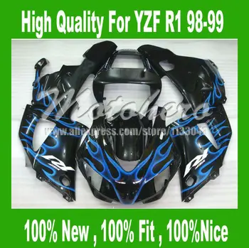 

Injection mold fairing for YAMAHA YZF R1 98 99 YZF R1 1998 1999 YZF1000 R1 98 99 YZF-R1 98 99 fairing kits blue flame black #77j