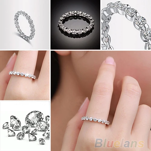 

White Rhinestone Party Engagement Eternity Band Rings for women 1N2G