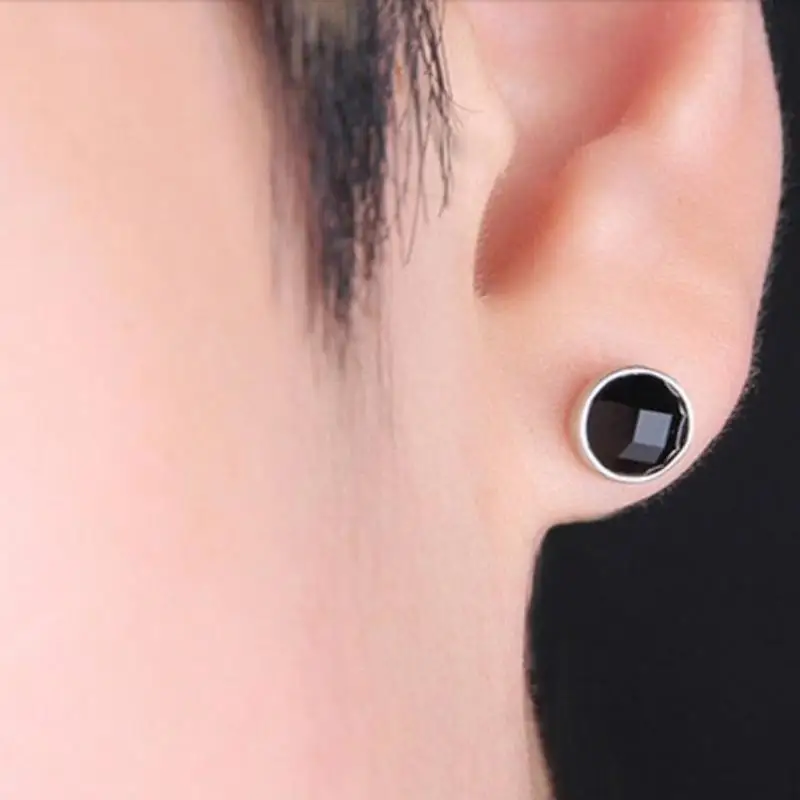 

Everoyal Trendy Men Silver 925 Earrings Jewelry Male Vintage Crystal Square Round Black Earrings Accessories For Boyfriend Gift