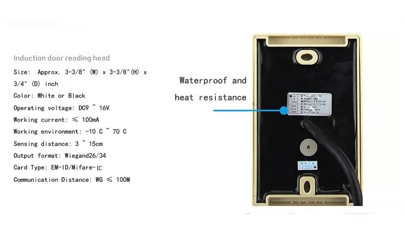 Стандартный Водонепроницаемый черный цвет по умолчанию 125 кГц rfid-считыватель EM WG26/34 кард-брелок считыватель Система контроля доступа