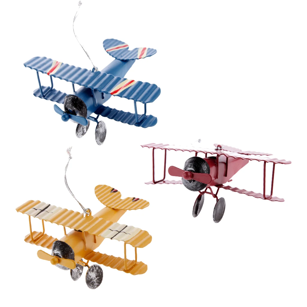 3pcs Collectible Metal Biplane Model String Hanging Design for Car Home Decor Toy Plane Model For Children Kids