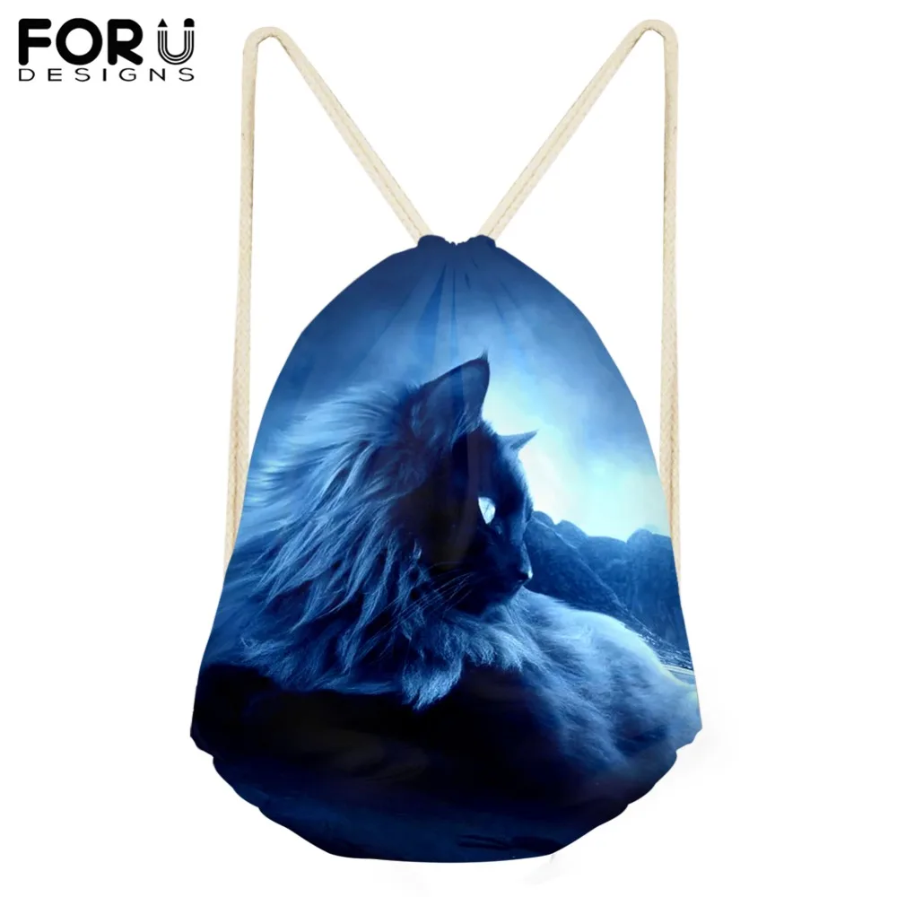 FORUDESIGNS Blue Moon Cat Drawstring Bag Teenagers Woman Girl Cool Satchel Package Mochila Escolar Cat Print Sport Bag