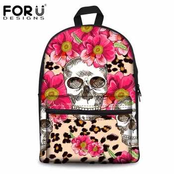 

FORUDESIGNS Backpack Female Skull Floral Printing School Backpacks for Teen Girls Canvas Travel Women's Bagpack Kids School Bags