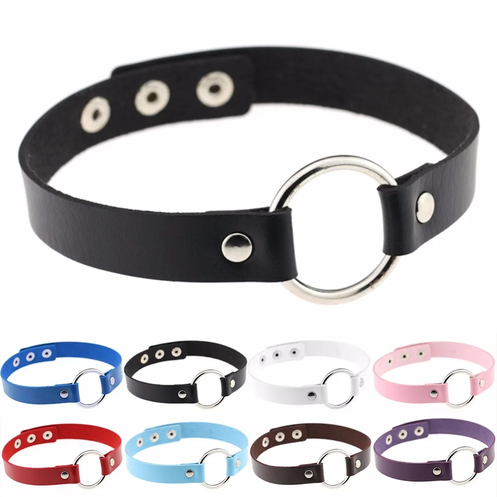

New Arrival Gothic Punk Black Leather Choker Necklaces Sexy Tattoo Chokers Kettingen Women Alloy Round Circle Necklace Jewelry