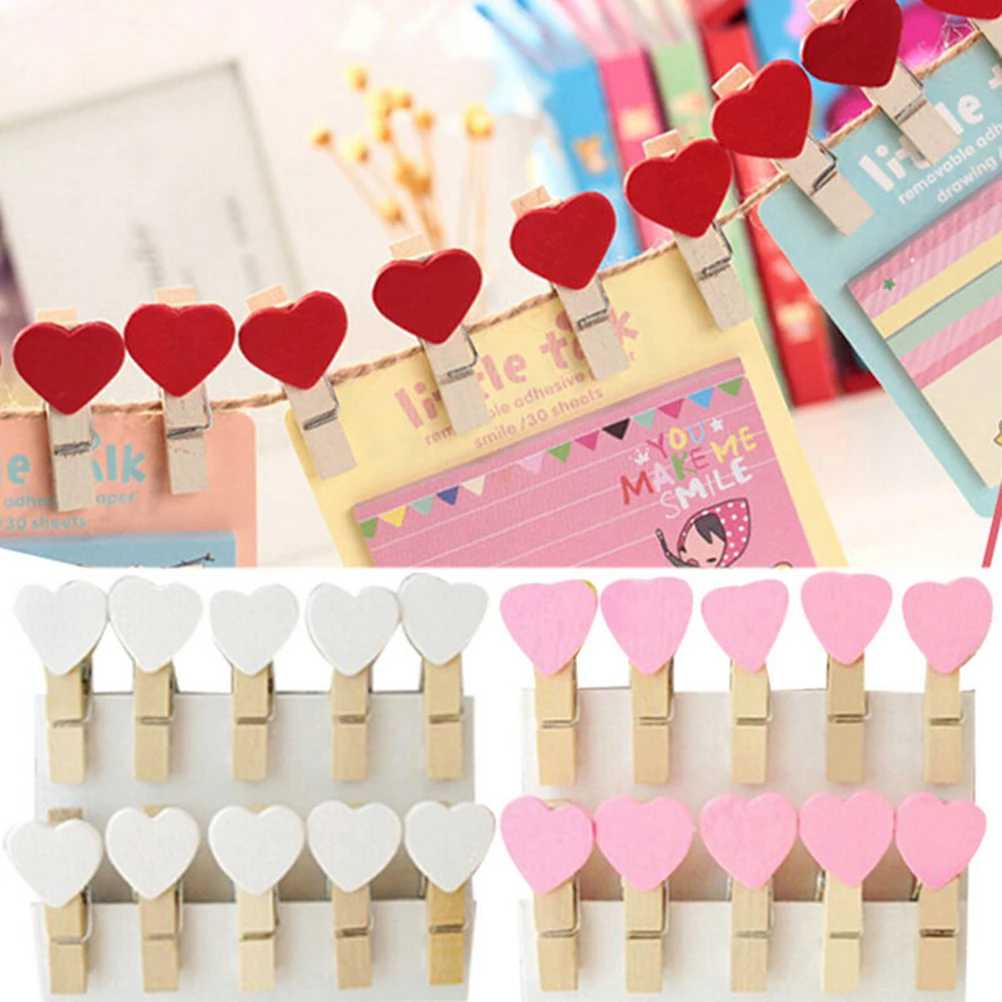 

20Pcs DIY Clothes Paper Peg Clothespin Colored Mini Love Heart Wooden Clothespin 3.5x0.7cm Office Supplies Craft Clips