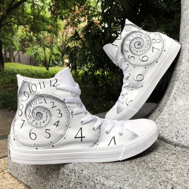 

Wen Original Design Hand Painted Shoes Numbers Time Clock Drawn Canvas Sports Sneakers Plimsolls Men Women's Skateboarding Shoes