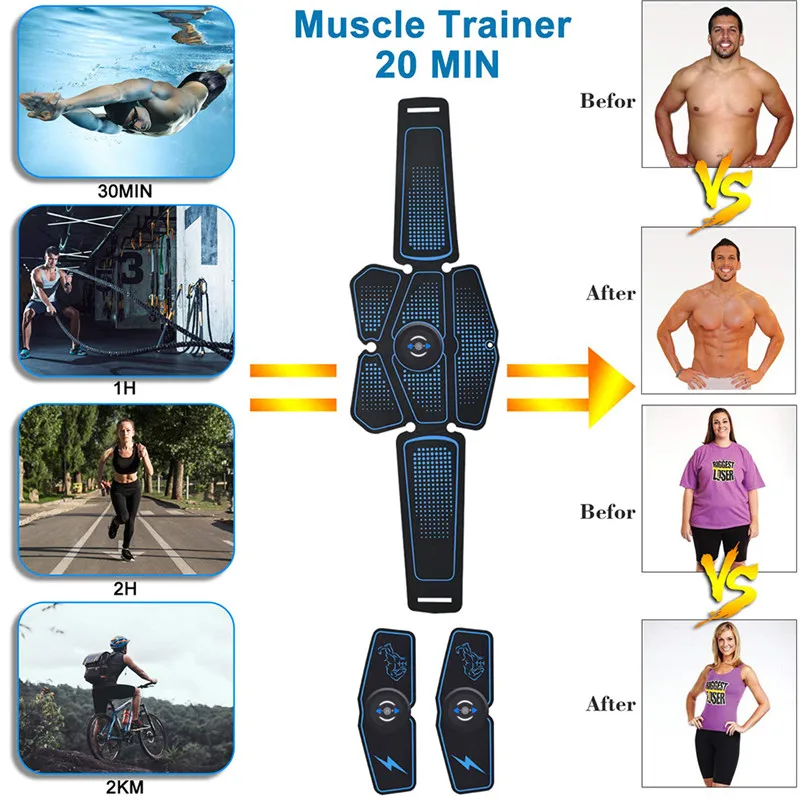 Электрический вибрационный стимулятор ABS, EMS, тренажер для мышц живота, пояс для похудения