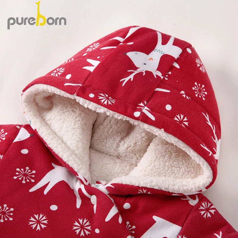 Pureborn/Детский комбинезон унисекс для новорожденных Флисовая одежда с капюшоном