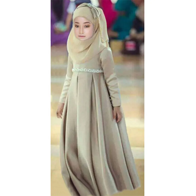 

2019 Muslim polyester abaya islamic clothes for children Malaysia high quality jibabs kaftan girl princess dress prayer garment