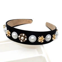 Простой барокко круглый жемчуг цветок лента для волос кристалл Диаманте Женская повязка ручной работы трендовые невесты аксессуары для волос на выпускной вечер