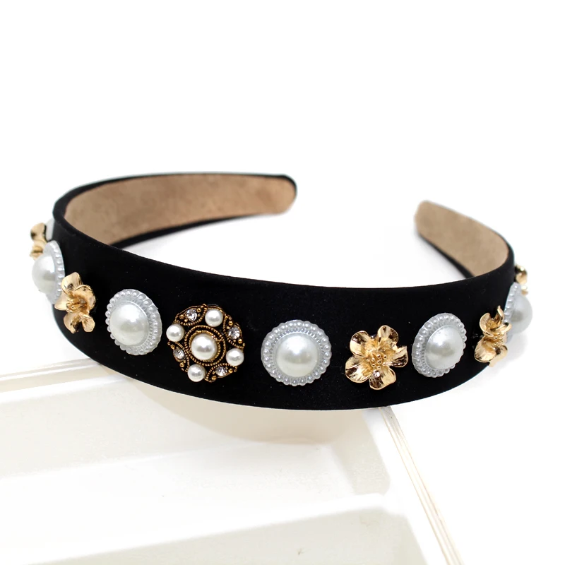 

Simple Baroque Round Pearl Flower Hairband Crystal Diamante Women Headband Handmade Trendy Bride Prom Hair Accessories
