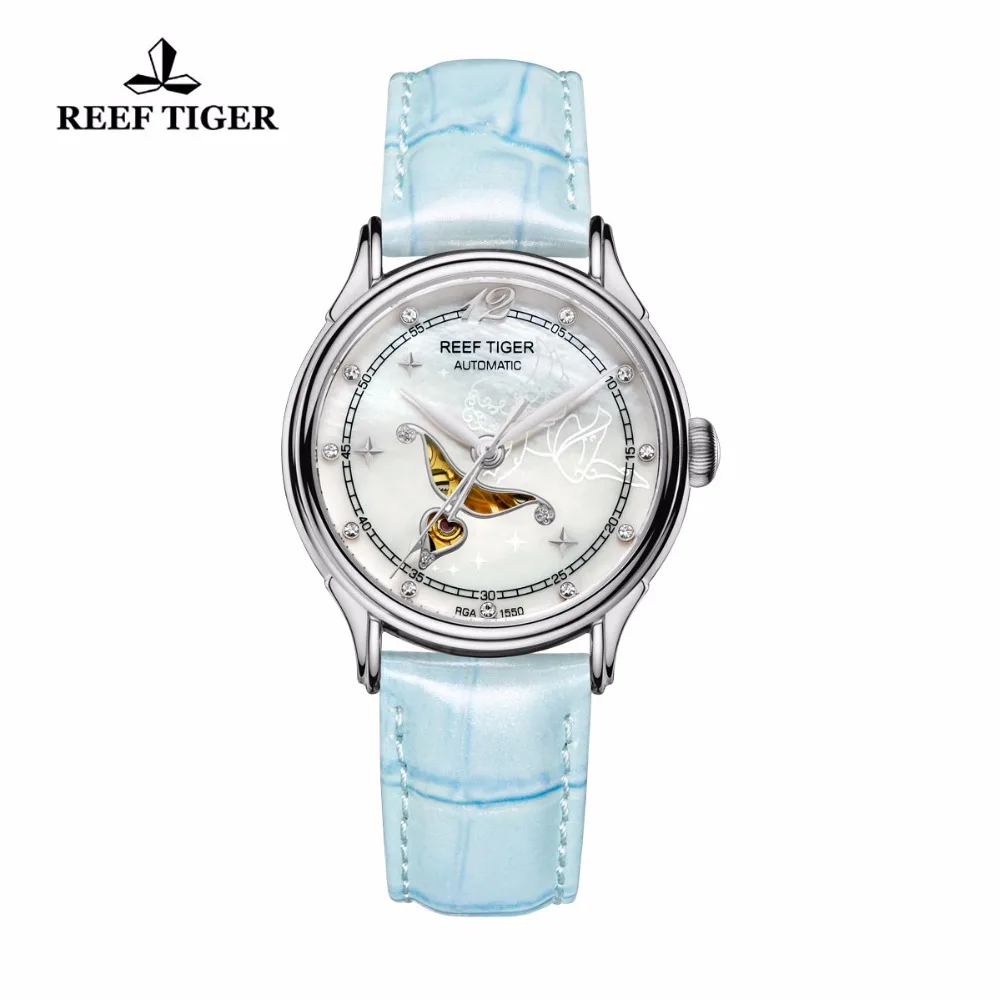 US $187.20 Reef Tiger Fashion and Elegant Steel Watch For Ladies Diamonds White MOP Dial Automatic Wrist Watches RGA1550