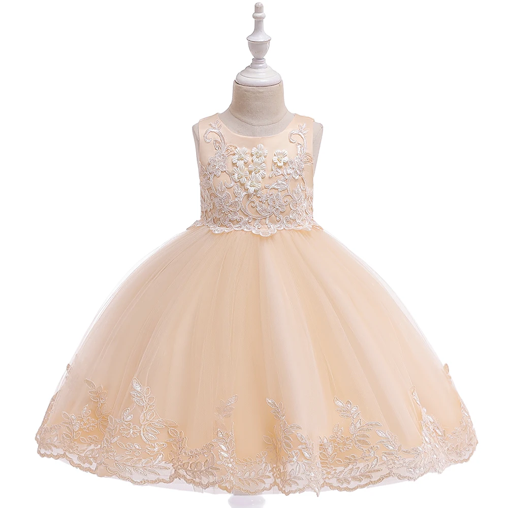 Кружевное платье с аппликацией для девочек; вечерние летние платья для девочек; платья принцессы для дня рождения, свадьбы, подружки невесты; платья для малышей 3-10 лет; L5097