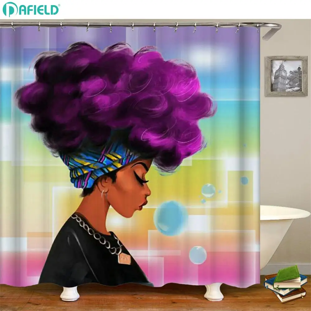 Dafield African American Bathroom Shower Curtain With Necklace Earring